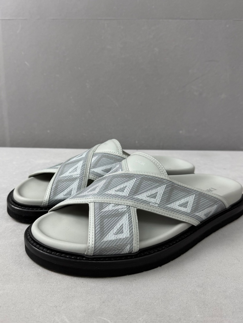 Dior Men’s Gray and Black Cross-Strap Slide Sandals